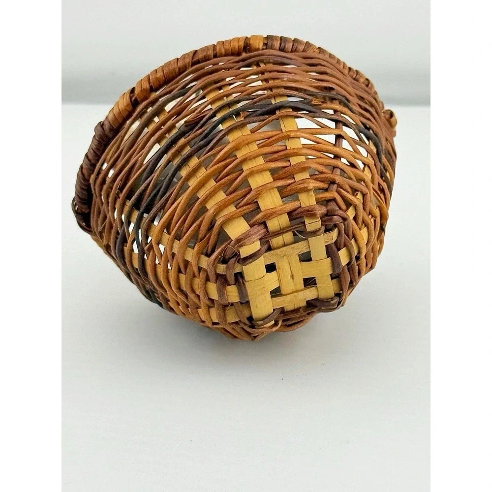 Vintage Bone China Japan Kittens In Rattan Woven Basket. Decorative Piece